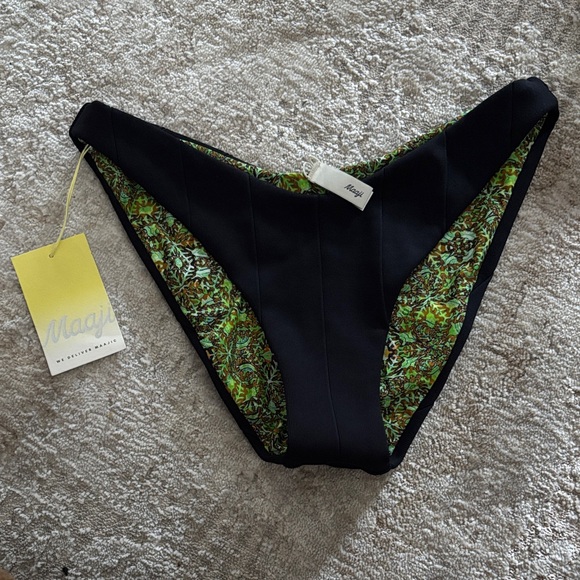Maaji Other - NWT Maaji Black Bikini Bottom with Reversible Green Pattern